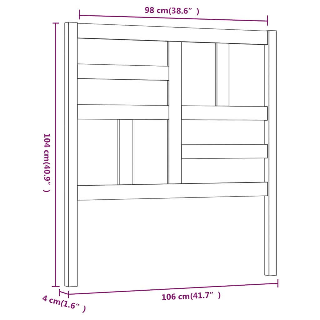 Testiera per Letto Nera 106x4x104 cm in Legno Massello di Pino - homemem39