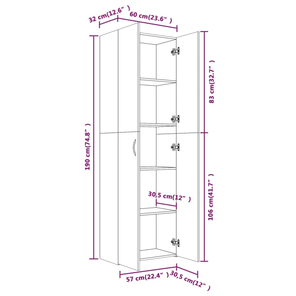 Armadio per Ufficio Grigio Sonoma 60x32x190cm Legno Multistrato - homemem39