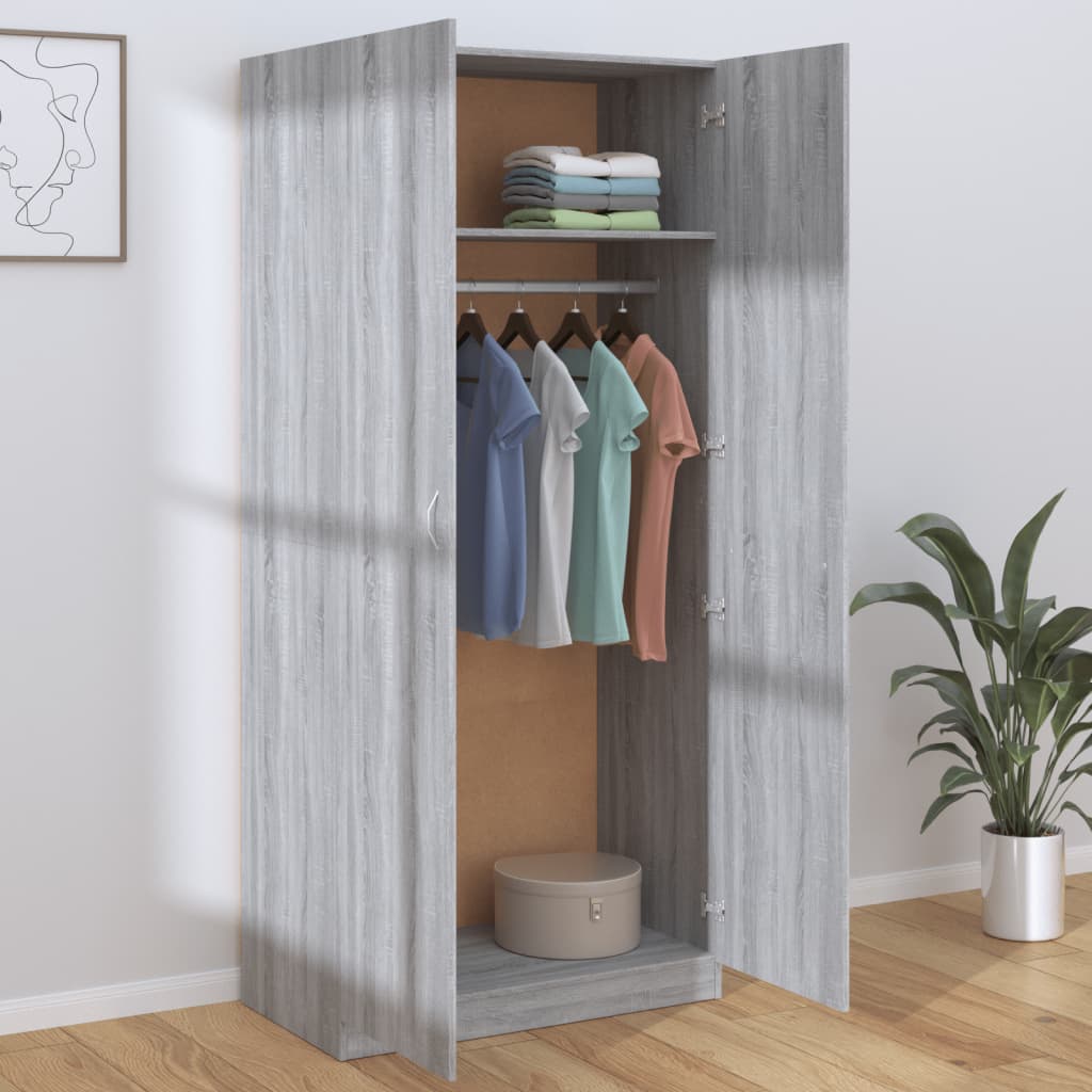 Armadio Grigio Sonoma 90x52x200 cm in Legno Multistrato - homemem39