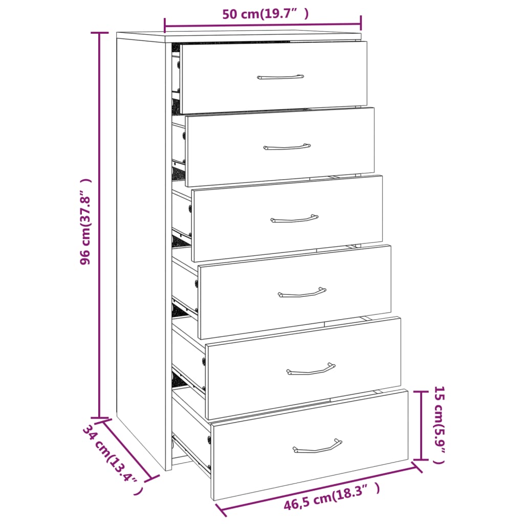 Credenza 6 Cassetti Grigio Sonoma 50x34x96 cm Legno Multistrato - homemem39