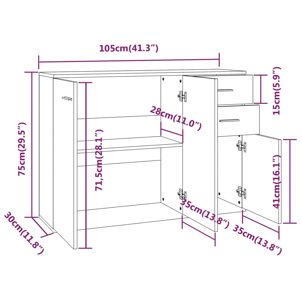 Credenza Rovere Fumo 105x30x75 cm in Legno Multistrato - homemem39