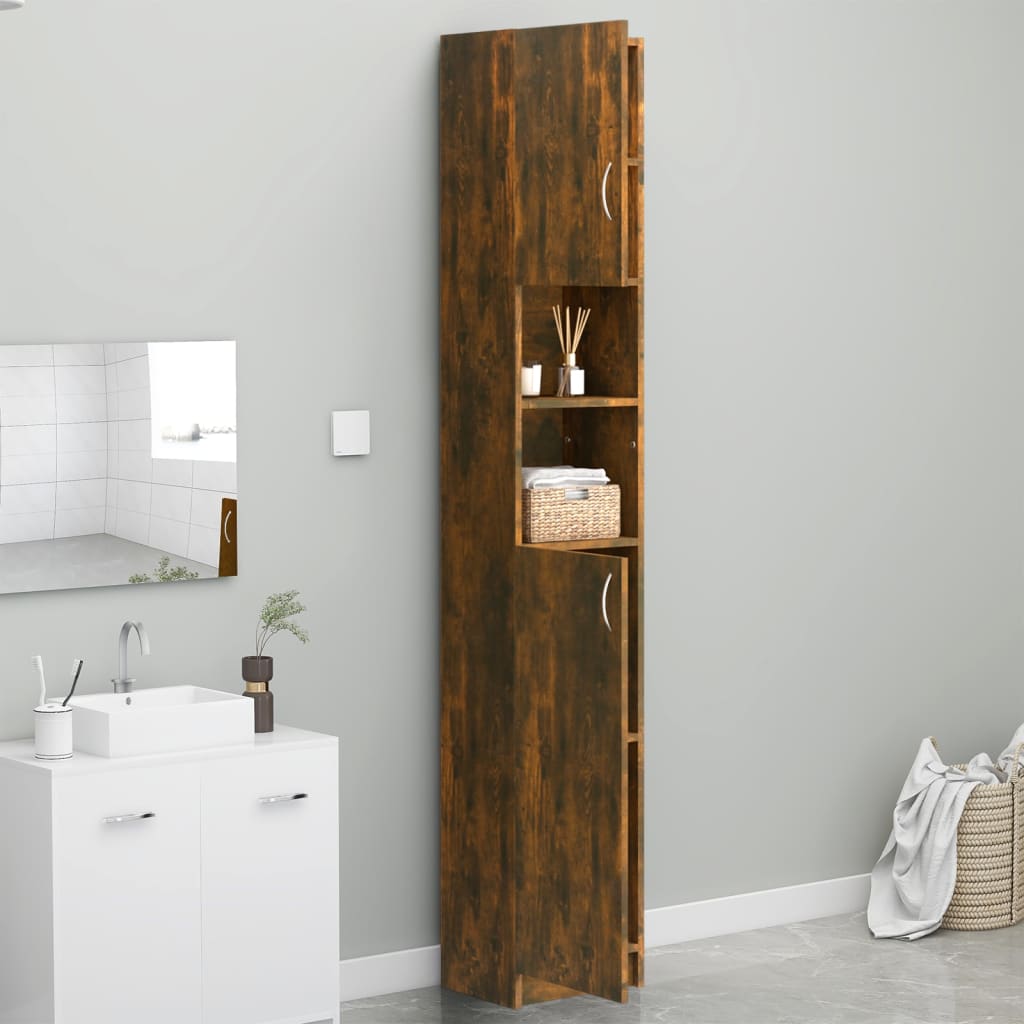 Armadietto Bagno Rovere Fumo 32x25,5x190 cm Legno Multistrato - homemem39