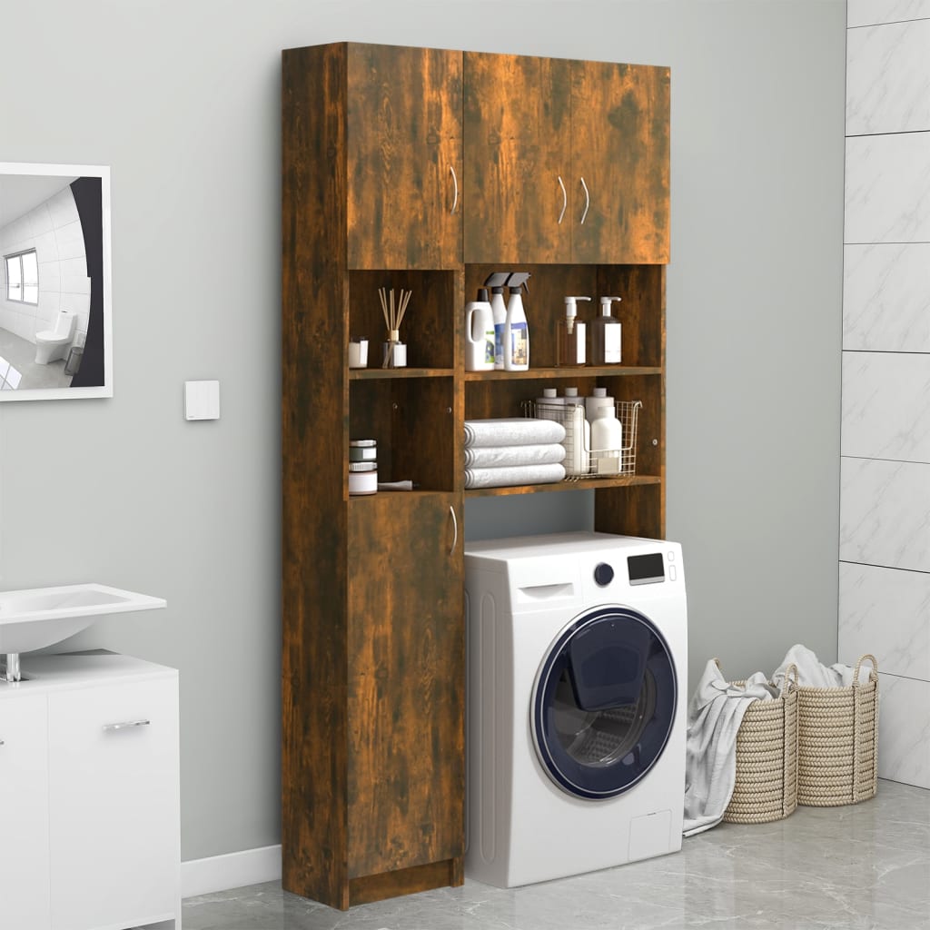 Armadietto Bagno Rovere Fumo 32x25,5x190 cm Legno Multistrato - homemem39