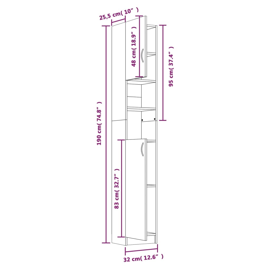 Armadietto Bagno Rovere Fumo 32x25,5x190 cm Legno Multistrato - homemem39