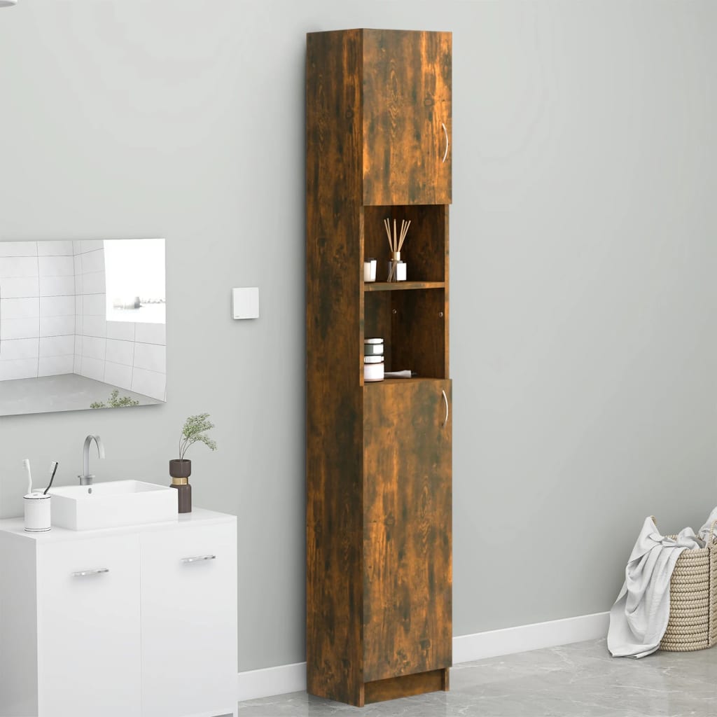 Armadietto Bagno Rovere Fumo 32x25,5x190 cm Legno Multistrato - homemem39