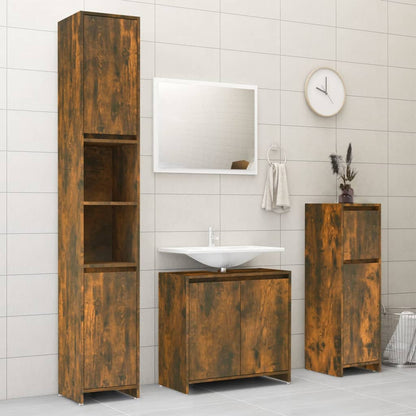 Armadietto Bagno Rovere Fumo 30x30x95 cm in Legno Multistrato - homemem39