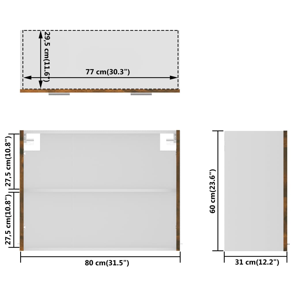 Mobile Pensile Vetro Rovere Fumo 80x31x60 cm Legno Multistrato - homemem39