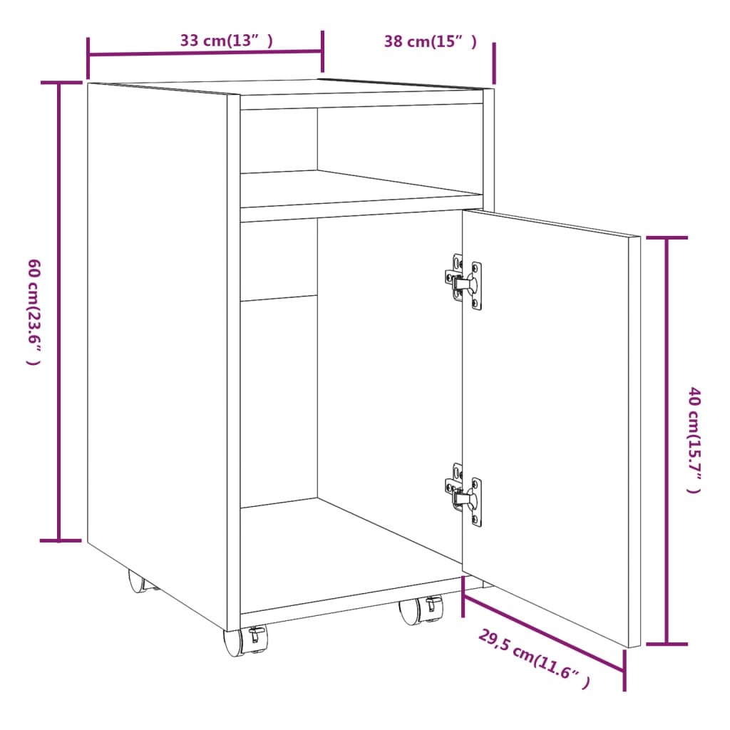 Mobiletto con Ruote Rovere Fumo 33x38x60 cm Legno Multistrato - homemem39