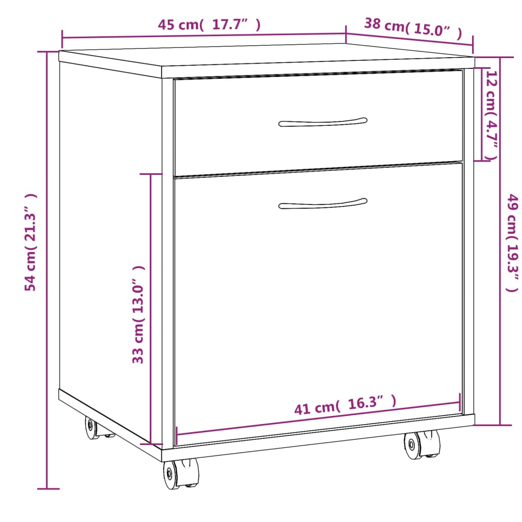 Armadietto con Ruote Grigio Sonoma 45x38x54cm Legno Multistrato - homemem39