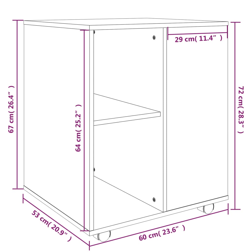 Armadietto con Ruote Grigio Sonoma 60x53x72cm Legno Multistrato - homemem39