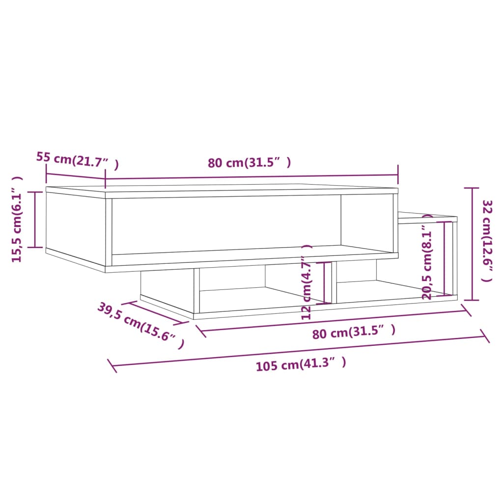 Tavolino da Salotto Rovere Fumo 105x55x32 cm Legno Multistrato - homemem39