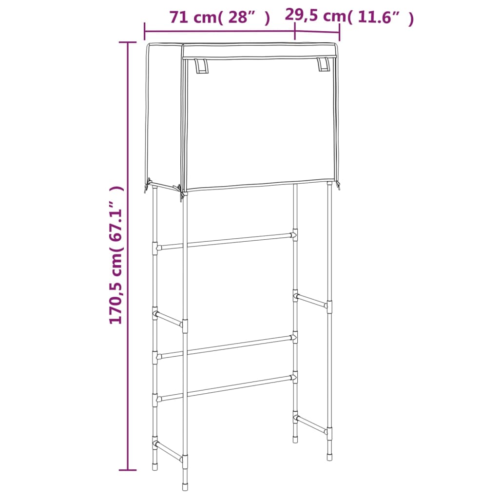 Rastrelliera per Lavatrice 2 Livelli Nera 71x29,5x170,5cm Ferro - homemem39