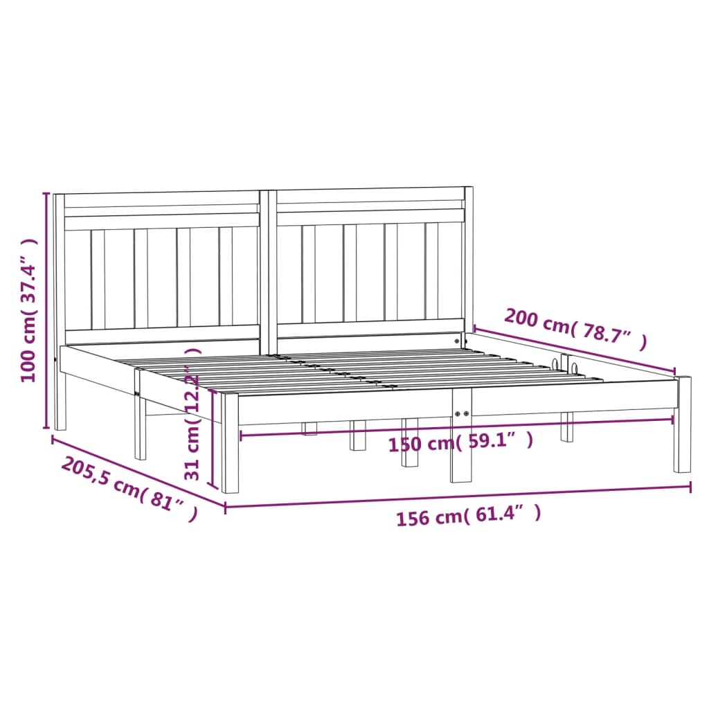 Giroletto Grigio in Legno Massello 150x200 cm 5FT King Size - homemem39