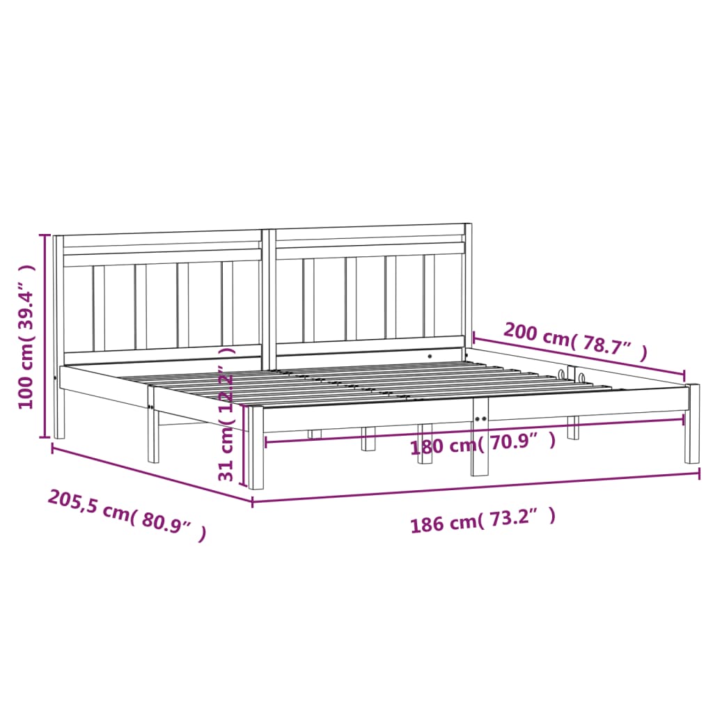 Giroletto 180x200 cm Super King in Legno Massello - homemem39