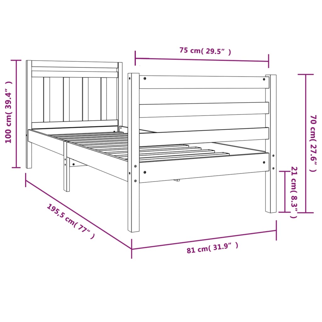 Giroletto 75x190 cm Small Single in Legno Massello - homemem39