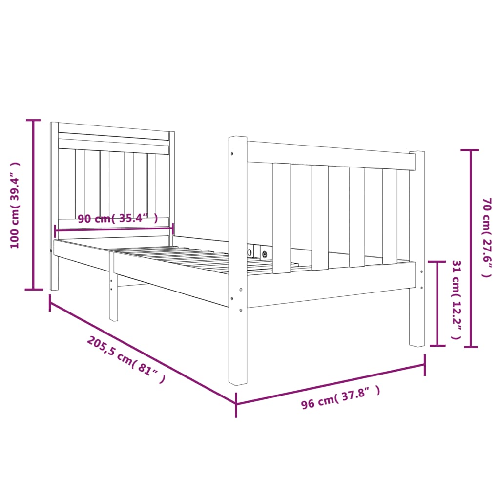 Giroletto Bianco in Legno Massello 90x200 cm - homemem39