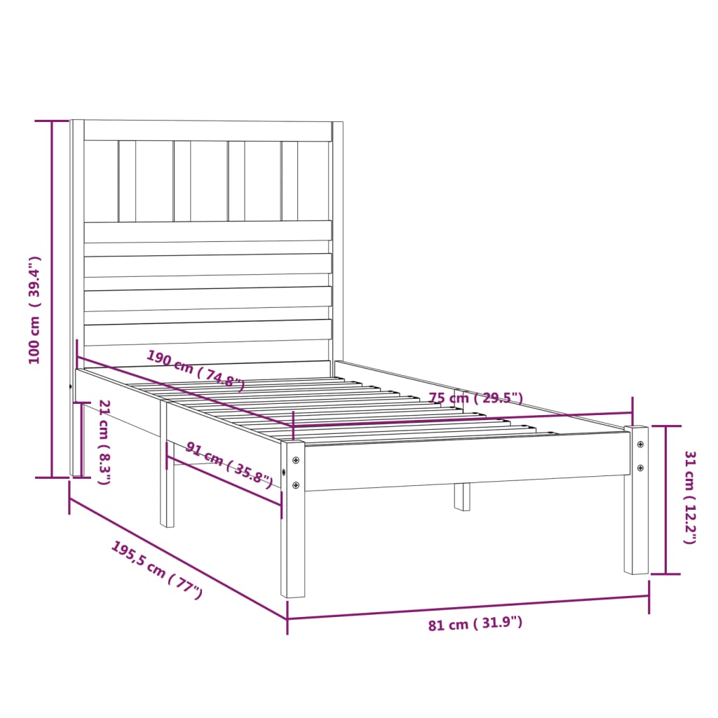 Giroletto 75x190 cm Small Single in Legno Massello di Pino - homemem39