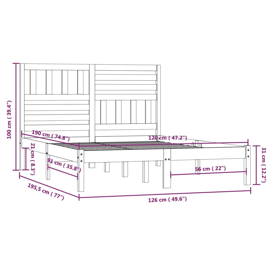 Giroletto 120x190 cm Small Double in Legno Massello di Pino - homemem39