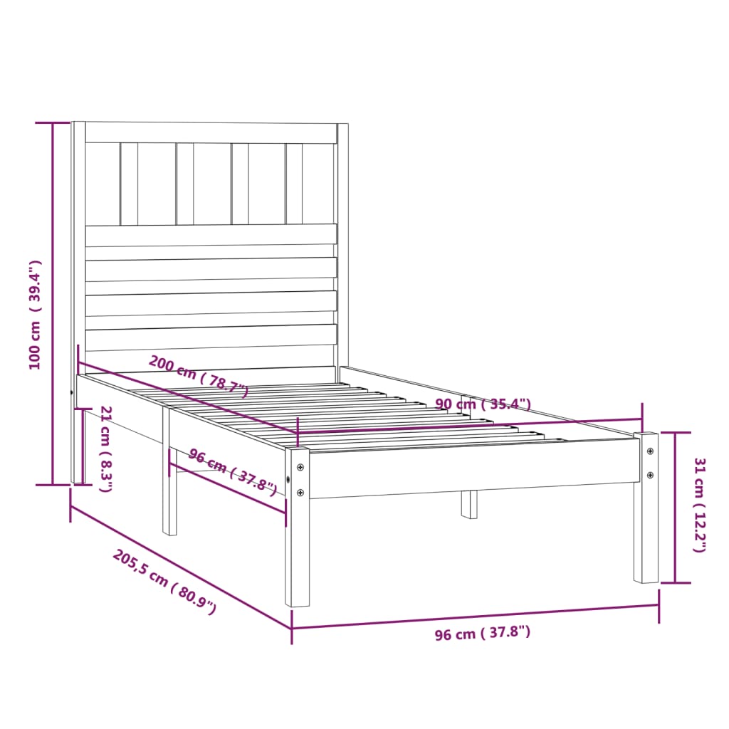 Giroletto Bianco in Legno Massello di Pino 90x200 cm - homemem39