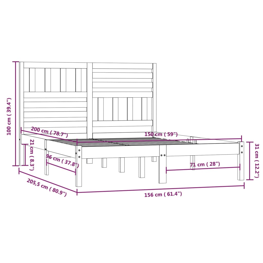 Giroletto 150x200 cm King in Legno Massello di Pino - homemem39