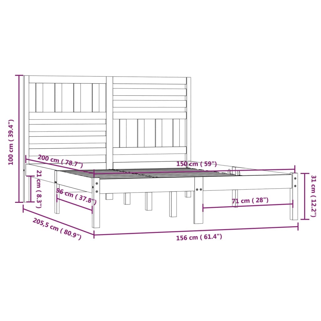 Giroletto Bianco 150x200 cm King Size in Legno Massello di Pino - homemem39