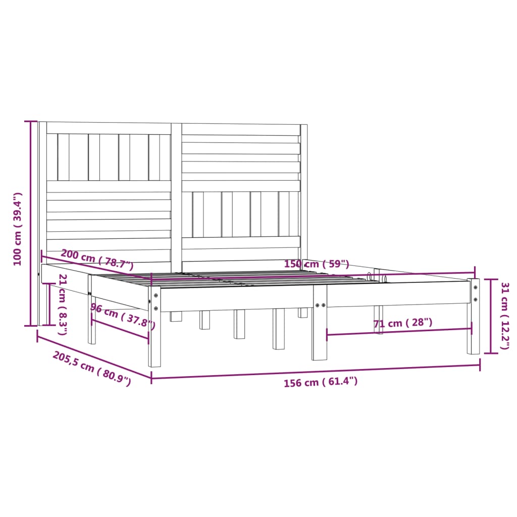 Giroletto Nero 150x200 cm King in Legno Massello di Pino - homemem39