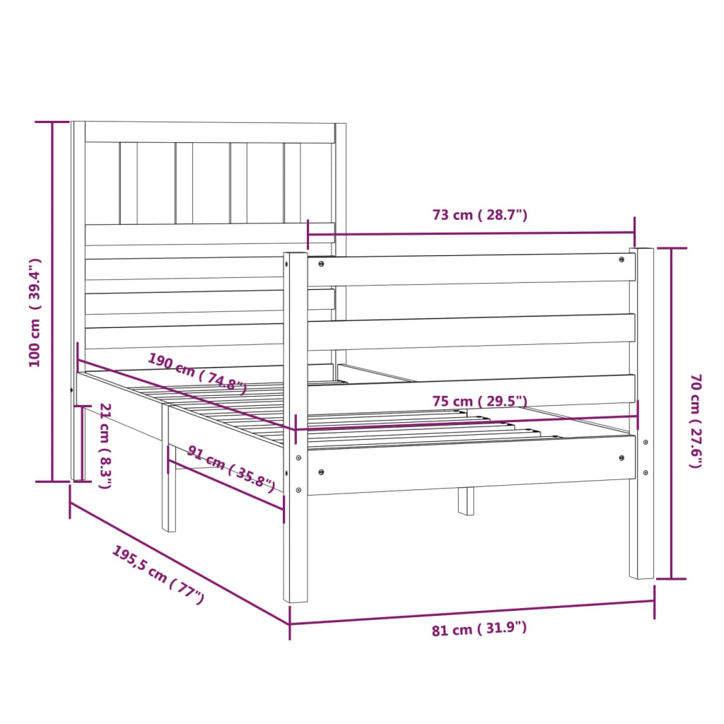 Giroletto 75x190 cm Small Single in Legno Massello - homemem39