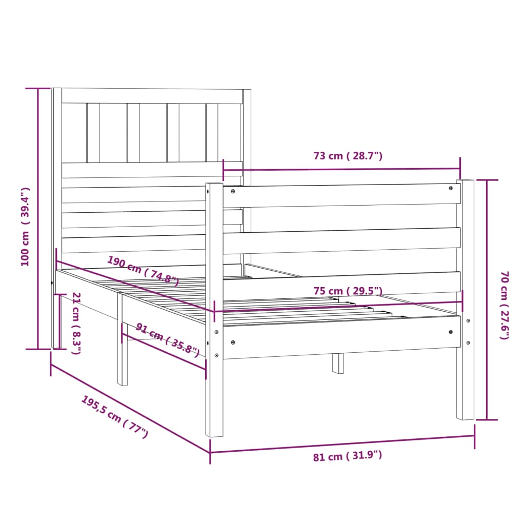 Giroletto Bianco 75x190 cm Small Single in Legno Massello - homemem39