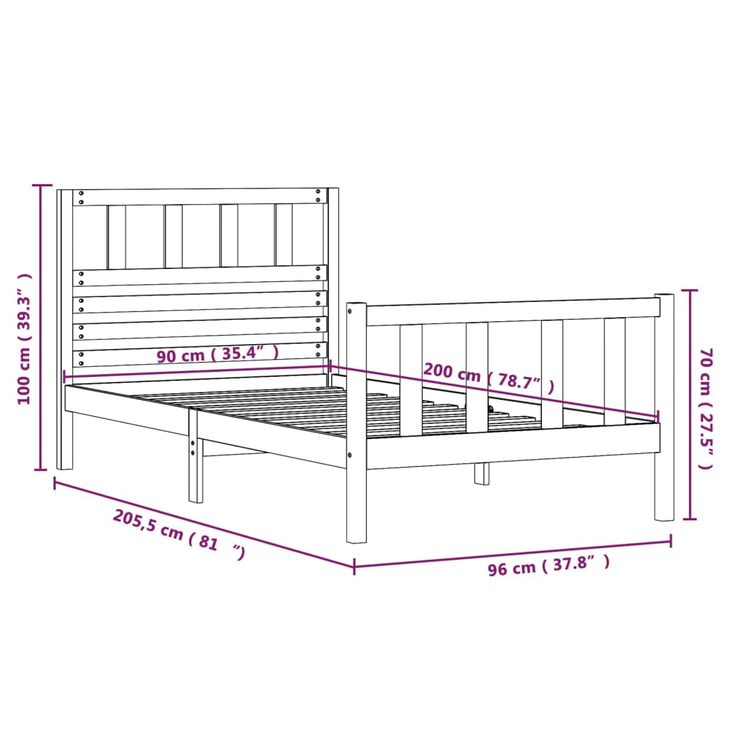 Giroletto Nero in Legno Massello 90x200 cm - homemem39