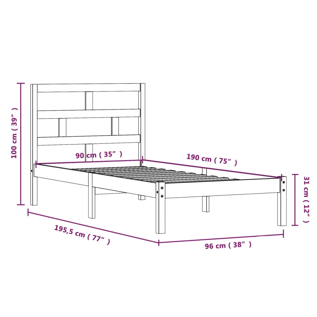 Giroletto 90x190 cm Single in Legno Massello - homemem39