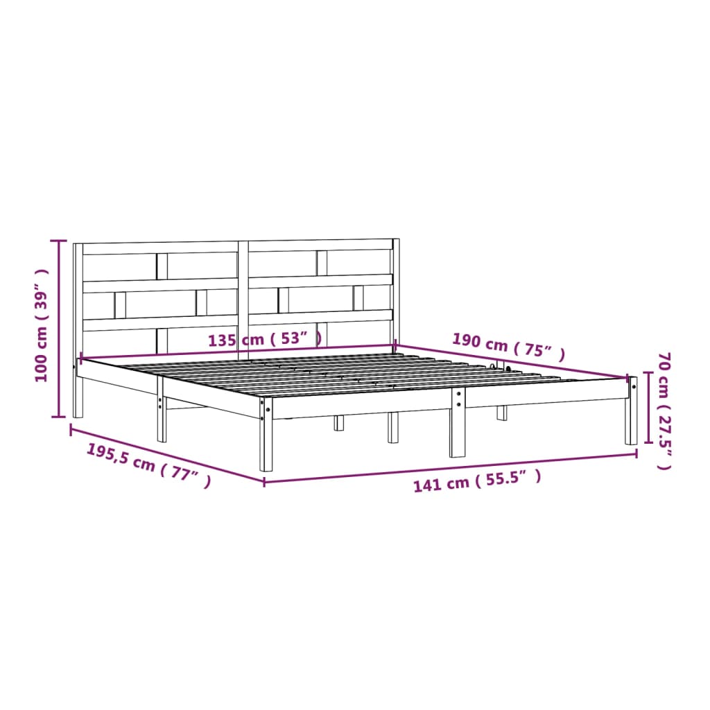 Giroletto Grigio in Legno Massello 135x190 cm 4FT6 Double - homemem39