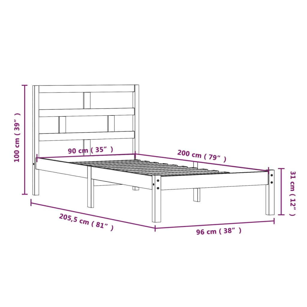 Giroletto Grigio in Legno Massello di Pino 90x200 cm - homemem39