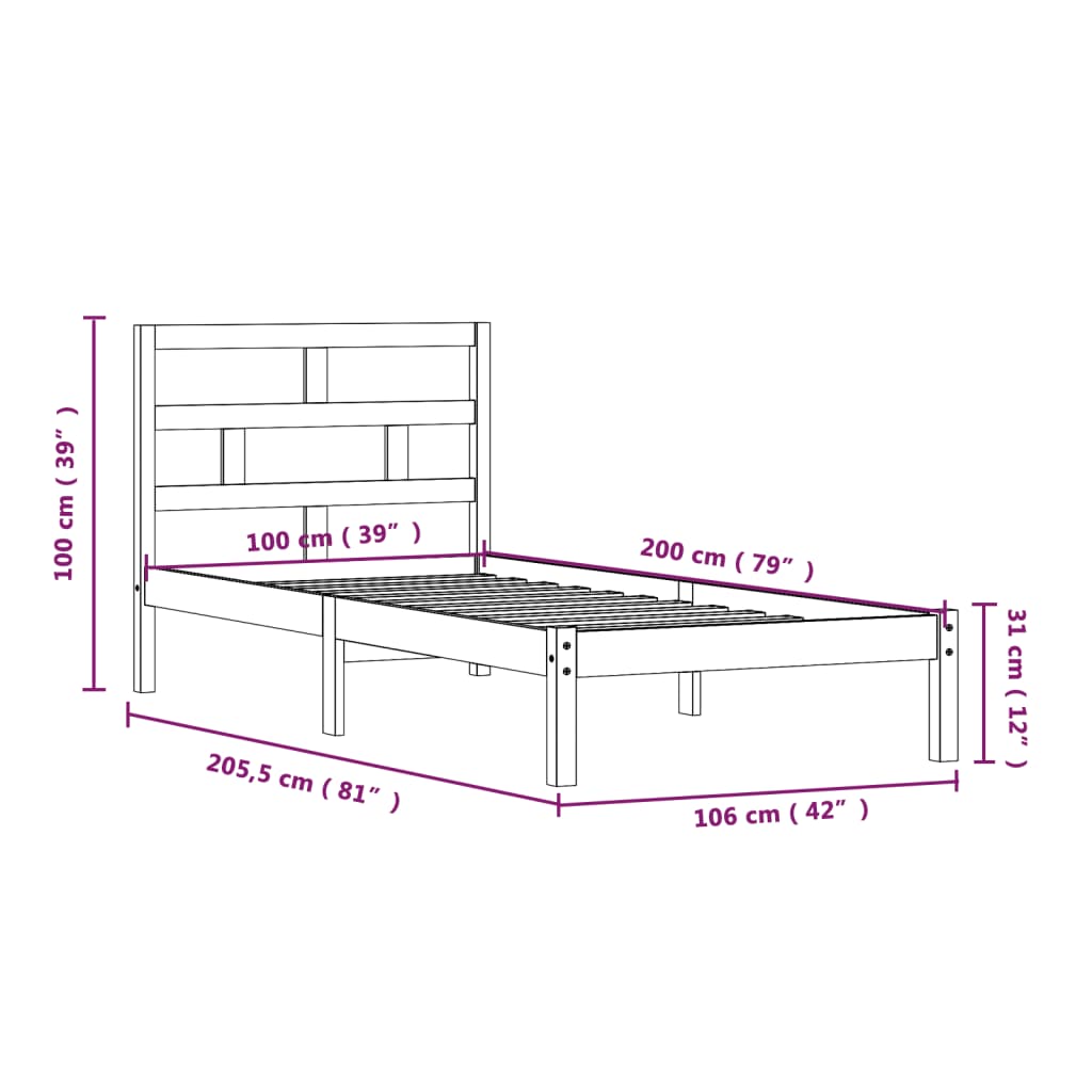 Giroletto Nero in Legno Massello di Pino 100x200 cm - homemem39