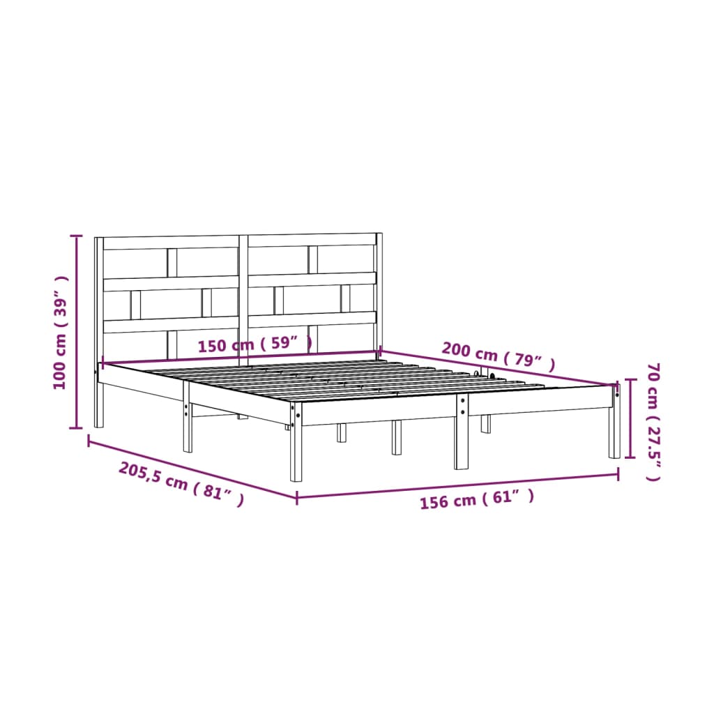 Giroletto Grigio in Legno Massello 150x200 cm 5FT King Size - homemem39