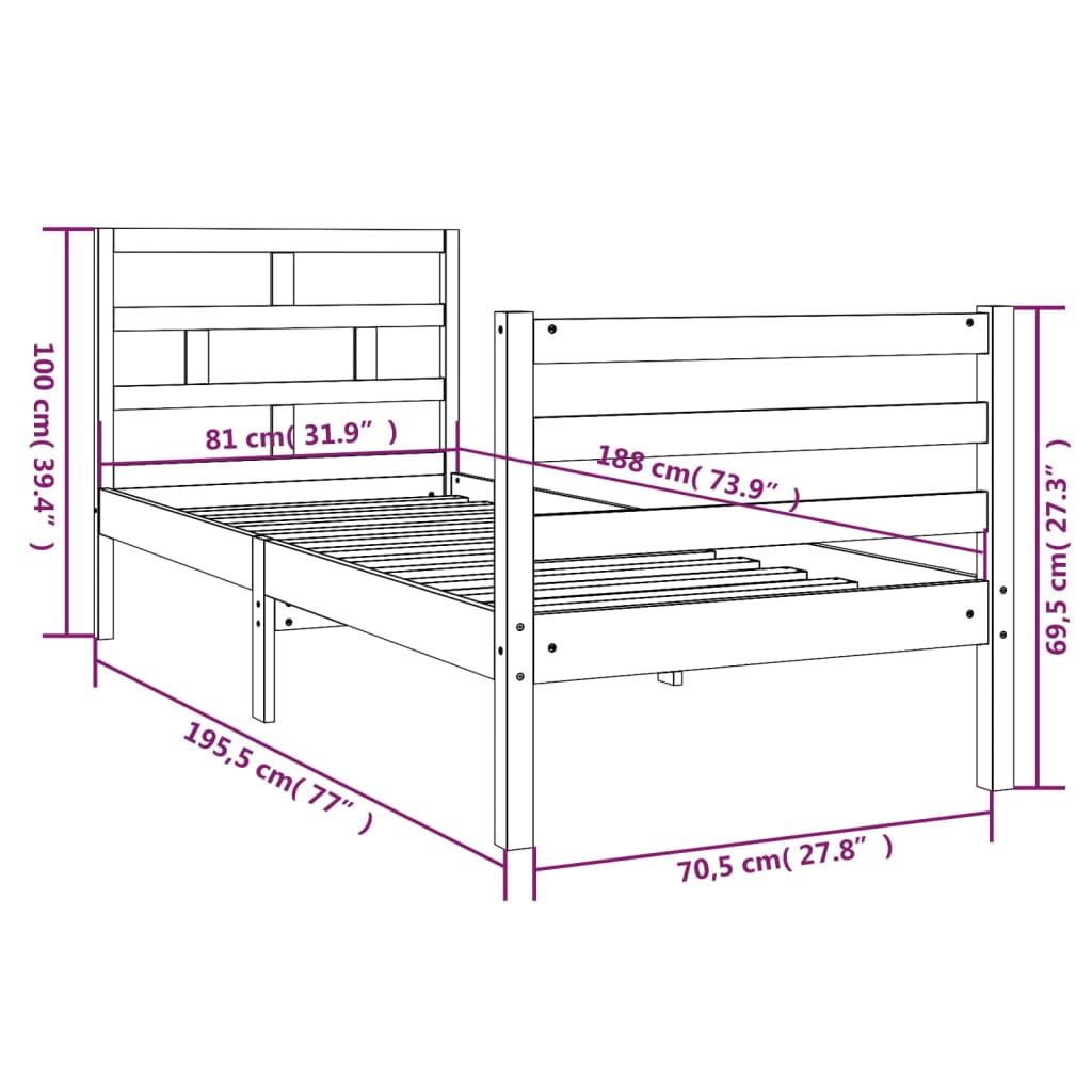 Giroletto 75x190 cm Small Single in Legno Massello - homemem39