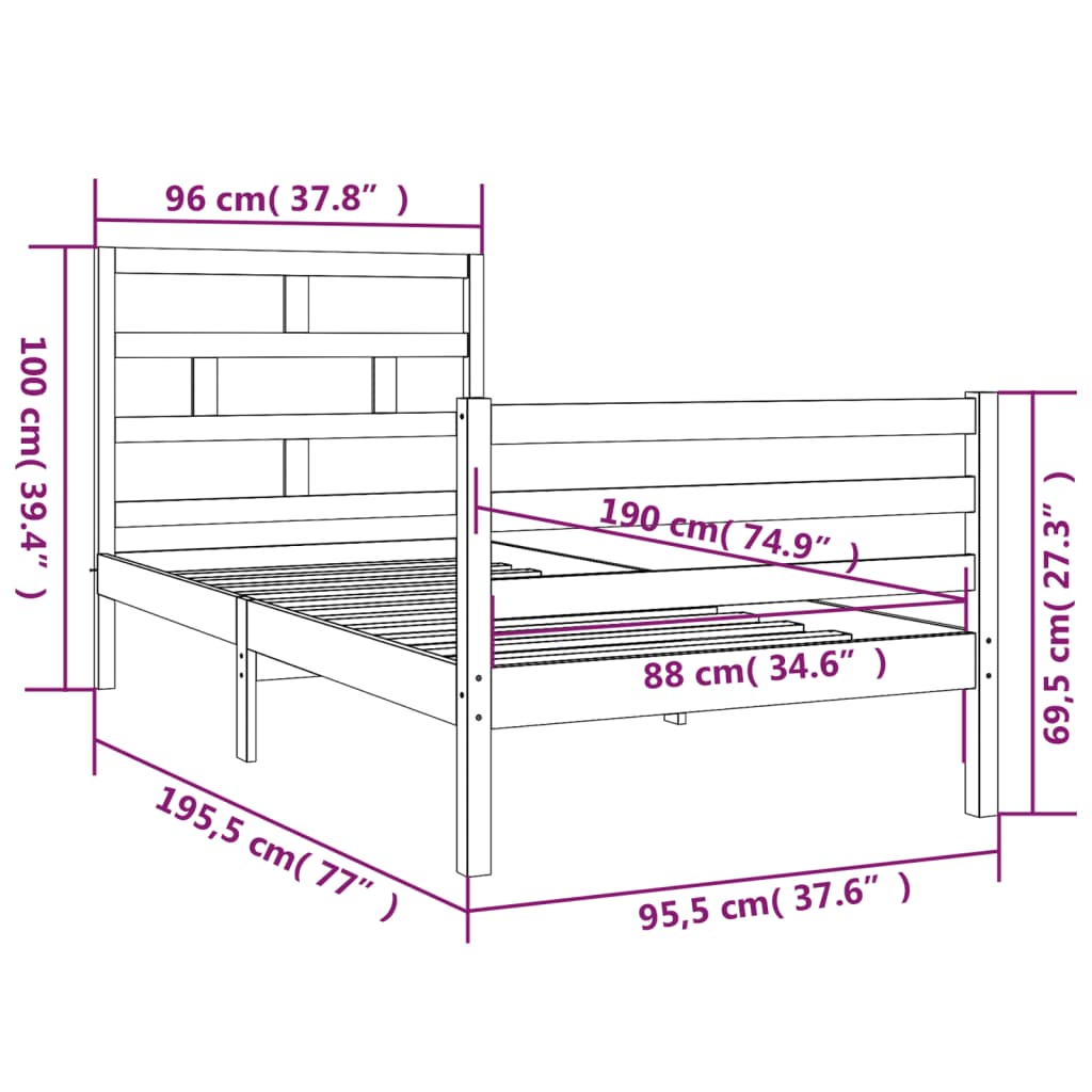 Giroletto 90x190 cm Single in Legno Massello - homemem39