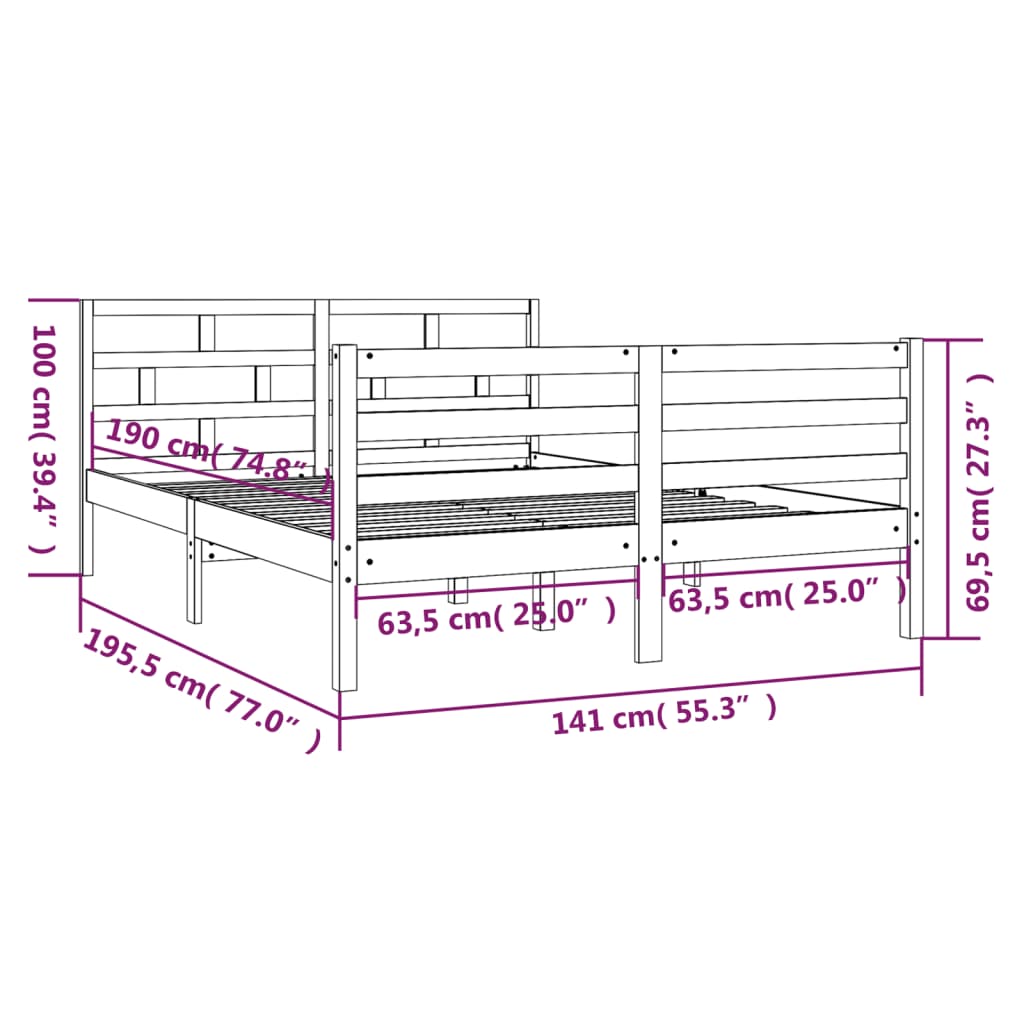 Giroletto Bianco in Legno Massello 135x190 cm 4FT6 Double - homemem39