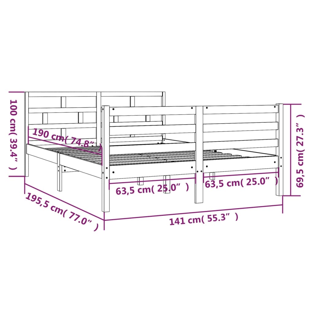 Giroletto Grigio in Legno Massello 135x190 cm 4FT6 Doppio - homemem39