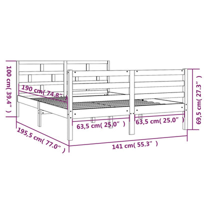 Giroletto Grigio in Legno Massello 135x190 cm 4FT6 Doppio - homemem39