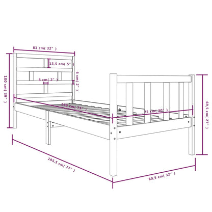 Giroletto in Legno Massello Grigio 75x190 cm Small Single - homemem39