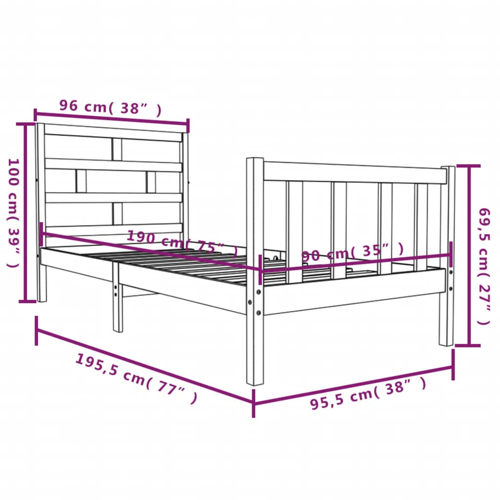 Giroletto in Legno Massello Pino 90x190 cm 3FT Single - homemem39