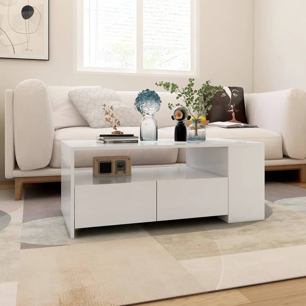 Tavolino da Salotto Bianco 102x55x42 cm in Legno Multistrato - homemem39