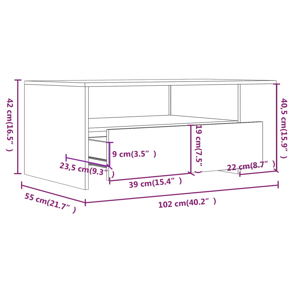 Tavolino da Salotto Bianco 102x55x42 cm in Legno Multistrato - homemem39