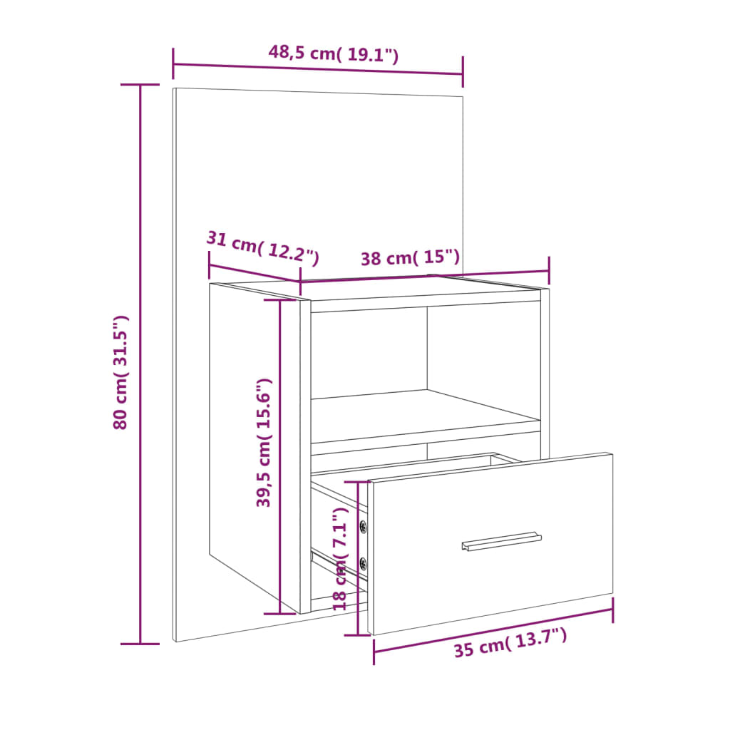 Comodini a Muro 2 pz Bianchi e Rovere Sonoma - homemem39