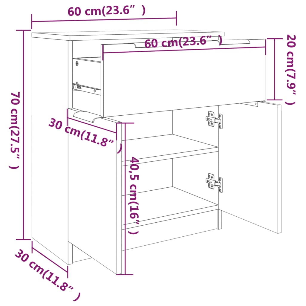 Credenza Bianca 60x30x70 cm in Legno Multistrato - homemem39