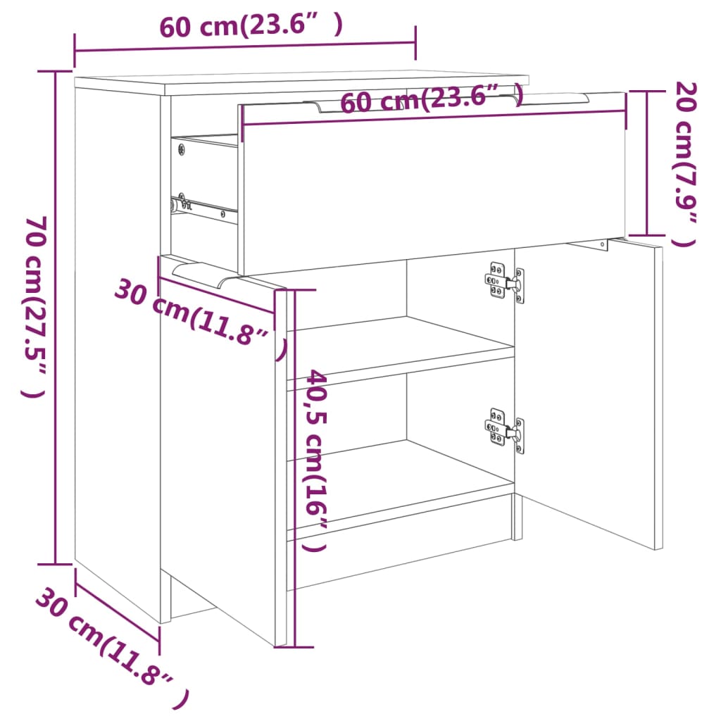 Credenza Nera 60x30x70 cm in Legno Multistrato - homemem39