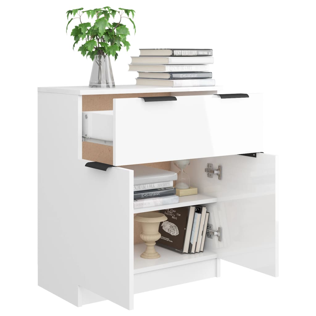 Credenza Bianco Lucido 60x30x70 cm in Legno Multistrato - homemem39