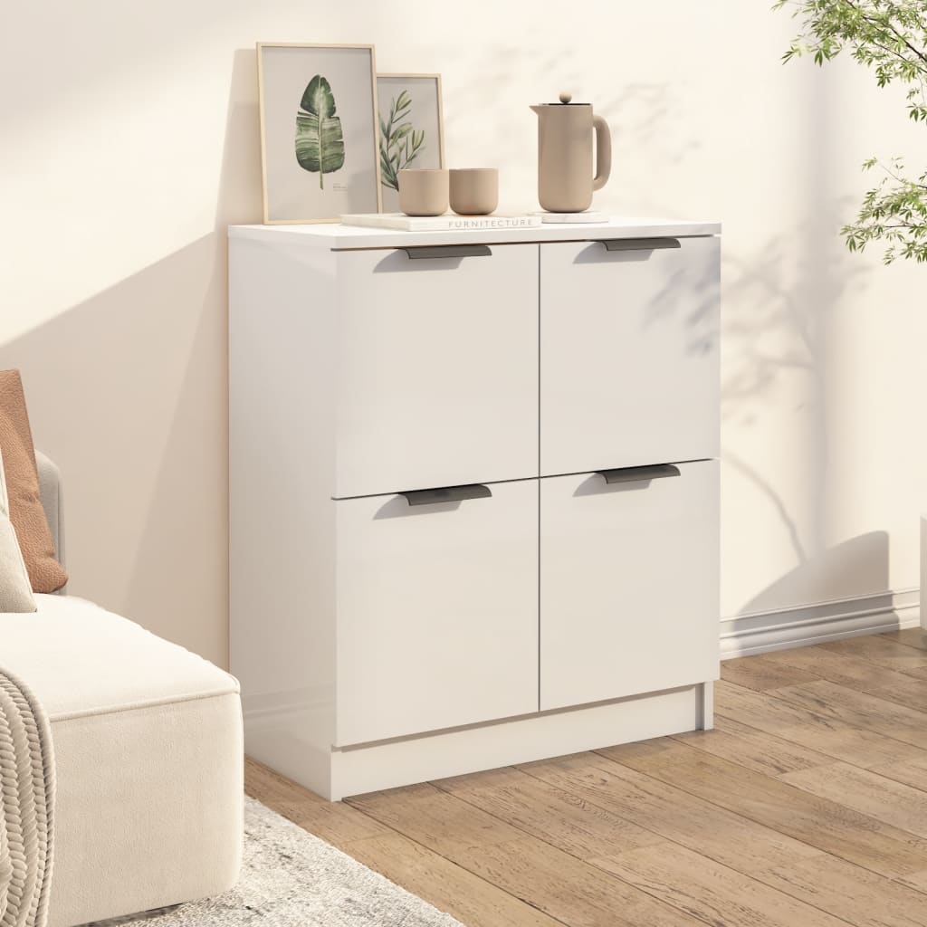 Credenza Bianco Lucido 60x30x70 cm in Legno Multistrato - homemem39