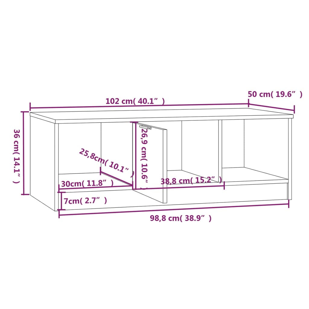 Tavolino Bianco e Rovere Sonoma 102x50x36 cm Legno Multistrato - homemem39