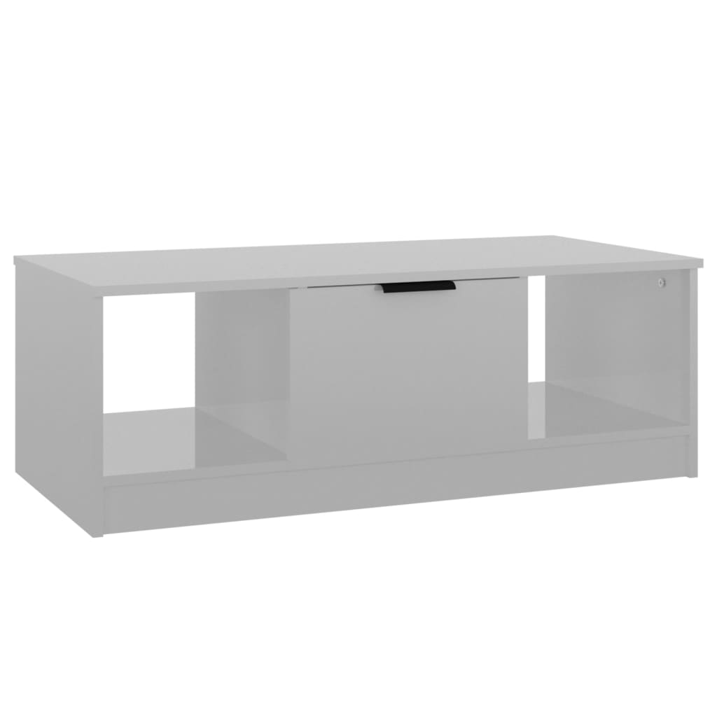 Tavolino da Salotto Bianco Lucido 102x50x36cm Legno Multistrato - homemem39